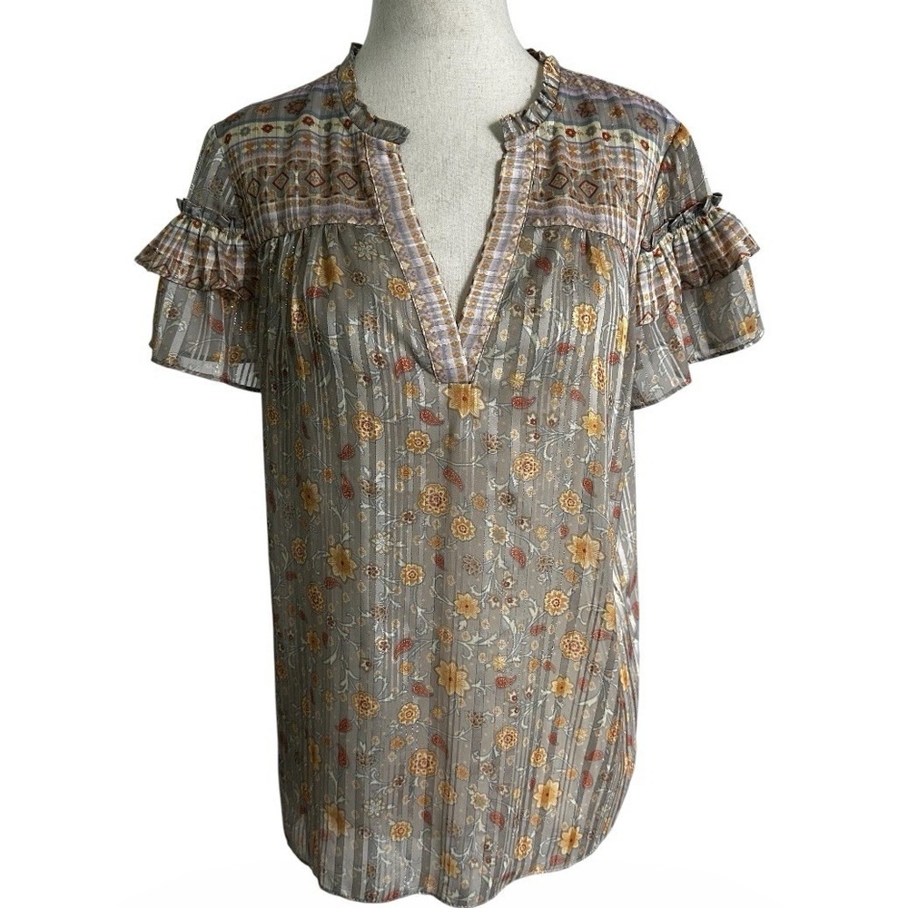 Current Air Women Ruffle Short Sleeve Top Size XS Blouse Unlined | 58-48